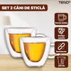 Set 2 Cani de Sticla cu Perete Dublu Teno1002, model inimioara, design modern, termorezistente, capacitate 250 ml, 9 x 8 cm