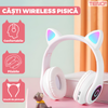 Casti Wireless Model Pisica Teno1446, B39, overear, urechi de pisica cu iluminare RGB, bluetooth 5.0, handsfree, HiFi, bass stereo, alb