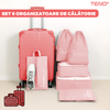 Set 6 Organizatoare Teno1240, pentru calatorie, diferite marimi, bagaj de voiaj, valiza, troler, genti, haine, accesorii, inchidere cu fermoar dublu, plasa, roz
