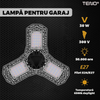 Lampa LED cu 3 Brate Mobile Teno1660, 3 aripi pliabile, 36 LED-uri, flux luminos 3000LM, lumina alba rece 6000-6500K, bec iluminare pentru interior garaj/depozit/atelier, negru
