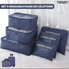 Set 6 Organizatoare Teno671, pentru calatorie, diferite marimi, bagaj de voiaj, valiza, troler, genti, haine, accesorii, inchidere cu fermoar dublu, plasa, albastru inchis