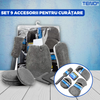 Kit pentru Curatare si Detailing Auto Teno724, interior/exterior, pamatuf, manusa, burete dublu, 3 lavete, 3 piese pentru lustruire, microfibra, gri