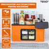 Organizator Multifunctional pentru Bucatarie Teno603, 4 Compartimente, raft condimente, suport detasabil telefon,tavita de scurgere, suport tacamuri/ustensile, portocaliu