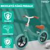 Bicicleta fara Pedale Teno1114, inaltime reglabila, manere anti-alunecare, sa confortabila waterproof, roti de 12 inch, cauciuc rezistent, 2-5 ani, verde