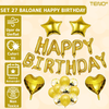Set 27 Baloane Teno768, Litere, pentru Petreceri/Aniversari/Evenimente, confetti, stelute, inimioare, model HAPPY BIRTHDAY, gold