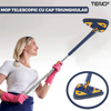 Mop cu Cap Triunghiular Teno1145, rotire 360 grade, telescopic, curatare usoara, 2 lavete incluse, 127 cm, albastru/galben deschis