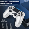 Controller Wireless DoubleShock Teno1193, compatibil cu PS4, joystick-uri analog, vibratie dubla, baterie performanta, alb