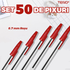 Set 50 de Pixuri Teno1510, tip ballpoint, material rezistent, durabile, rezistente in timp, cap 0.7 mm, scriere neteda cu uscare rapida, cu capac, corp de plastic, rosu