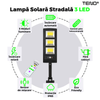Lampa Solara Stradala 3 LED-uri Teno882, control prin telecomanda, senzor de miscare, 3 moduri de iluminare, protectie IP65, Waterproof, exterior, negru