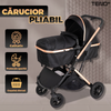 Carucior Transformabil 2 in 1 Teno1584, inclinare sezut in 3 pozitii, amortizare, plasa insecte, cosulet dorsal de depozitare, copertina retractabila, pliabil, roti din cauciuc plin AVE, negru