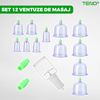 Set 12 Ventuze pentru Masaj Teno682, beneficii multiple, pompa cu vacuum, terapie, decongestionare, verde