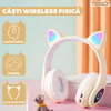 Casti Wireless Model Pisica Teno1607, B39, overear, urechi de pisica cu iluminare RGB, bluetooth 5.0, handsfree, HiFi, bass stereo, kaki