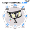 Lampa Solara Stradala 24 LED-uri Teno877, tip bec, 3 capete, control prin telecomanda, senzor de miscare, 3 moduri de iluminare, protectie IP65, Waterproof, exterior, negru