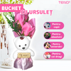 Mini Buchet de Trandafiri din Sapun Teno1604, 3 fire, ursulet adorabil inclus, cutie de protectie transparenta, ideal pentru orice ocazie, design elegant, roz deschis
