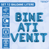 Set 12 Baloane Teno1286, Litere, pentru Petreceri/Aniversari/Evenimente, o singura dimensiune, o culoare, metalizate, folie, model BINE ATI VENIT albastru, 45 cm