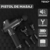 Aparat Profesional pentru Masaj tip Pistol Teno675, 30 viteze, motor silentios fara perii, 3200 percutii, sistem racire, 2500mAh, 6 capete, incarcare rapida, geanta pentru depozitare, negru