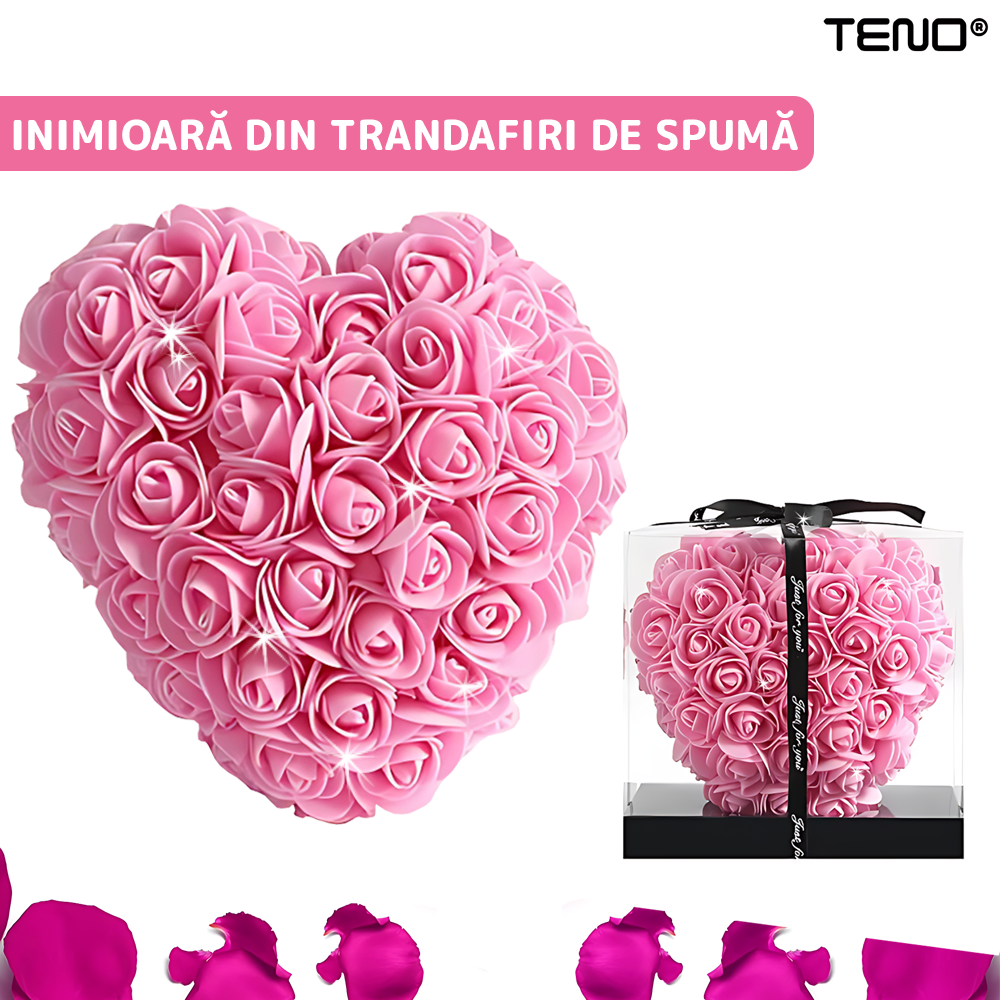 Inimioara din Trandafiri de Spuma Teno1613, floral roz, handmade, cuti ...