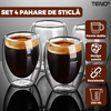 Set 4 pahare din sticla cu perete dublu Teno419, termorezistente, design modern, capacitate 250 ml, 9 x 8 cm