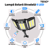 Lampa Solara Stradala 6 LED-uri Teno874, 3 capete, control prin telecomanda, senzor de miscare, 3 moduri de iluminare, protectie IP65, Waterproof, exterior, negru