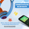 Casti Wireless Model Pisica Teno1667, overear, urechi de pisica cu iluminare RGB, bluetooth 5.0, handsfree, HiFi, bass stereo, albastru/portocaliu