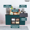 Organizator Multifunctional pentru Bucatarie Teno®, 4 Compartimente, raft condimente, suport detasabil telefon,tavita de scurgere, suport tacamuri/ustensile, verde inchis