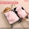 Set 6 Organizatoare Teno1240, pentru calatorie, diferite marimi, bagaj de voiaj, valiza, troler, genti, haine, accesorii, inchidere cu fermoar dublu, plasa, roz