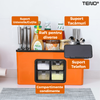 Organizator Multifunctional pentru Bucatarie Teno603, 4 Compartimente, raft condimente, suport detasabil telefon,tavita de scurgere, suport tacamuri/ustensile, portocaliu
