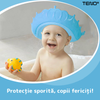 Palarie de Baie pentru Copii Teno529, protectie impotriva samponului pentru ochi si urechi, reglabila, forma coroana rege/regina, albastru
