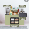 Organizator Multifunctional pentru Bucatarie Teno®, 4 Compartimente, raft condimente, suport detasabil telefon,tavita de scurgere, suport tacamuri/ustensile, verde deschis