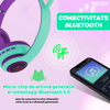 Casti Wireless Model Pisica Teno1666, overear, urechi de pisica cu iluminare RGB, bluetooth 5.0, handsfree, HiFi, bass stereo, menta/mov