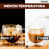 Set 2 Cani de Sticla cu Perete Dublu Teno1003, model COFFEE, design modern, termorezistente, capacitate 200 ml, 12 x 8 cm