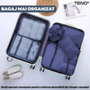 Set 8 Organizatoare Teno672, pentru calatorie, diferite marimi, 3 genti cu plasa, 1 geanta pentru lenjerie, geanta pentru cosmetice, sac pentru hainele murdare, inchidere cu fermoar dublu, plasa, albastru inchis