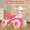 Bicicleta cu 4 Roti fara Pedale Oita Teno1103, structura stabila, cap luminos, functie cu muzica, lansator de baloane incorporat, 56 x 43 x 28 x 30 cm, 1-3 ani, roz