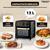Friteuza cu Aer Cald Teno1662, tip cuptor electric, geam de sticla, capacitate 12 L, gatire cu aer cald, fara ulei, tavita si gratar incluse, tehnologie circulatie aer 360 de grade, versatila, 2400 W, negru