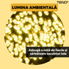 Instalatie de Craciun Liniara cu Panou Solar Teno1458, 20 m, 8 jocuri de lumini, alimentare la priza, fir verde, interior/exterior, rezistenta la apa, 200 LED-uri, alb cald