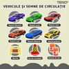 Set Camion Trailer de Jucarie pentru Transport Teno1167, pentru masinute de curse, 8 masinute incluse, semne de circulatie, accesorii mobile, plastic si metal, scara 1:22, negru