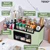 Organizator Multifunctional pentru Bucatarie Teno683, 6 Compartimente, raft condimente, suport detasabil telefon, tavita de scurgere, suport tacamuri/ustensile, verde deschis