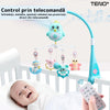 Carusel Muzical pentru Patut Teno362, Bebe, control prin telecomanda, proiector, muzica si lumini, jucarii detasabile, albastru