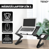 Masuta pentru Laptop 2 in 1 Teno1451, reglabila pe inaltime, fante de aerisire, suport reglabl pentru mouse, multifunctionala, versatila, 42 x 26 cm, negru