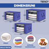 Set 3 Cutii pentru Depozitare si Organizare Teno1055, 3 dimensiuni, pliabile, maner ranforsat si fereastra transparenta, pentru haine/paturi/ plapumi/ perne/ lenjerii de pat/jucarii, 60 L / 84 L / 105 L, albastru