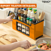 Organizator Multifunctional pentru Bucatarie Teno601, 6 Compartimente, raft condimente, suport detasabil telefon, tavita de scurgere, suport tacamuri/ustensile, portocaliu