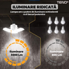 Lampa LED cu 3 Brate Mobile Teno1221, 3 aripi pliabile, 36 LED-uri, flux luminos 3000LM, lumina alba rece 6000-6500K, bec iluminare pentru interior garaj/depozit/atelier, alb
