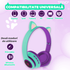 Casti Wireless Model Pisica Teno1666, overear, urechi de pisica cu iluminare RGB, bluetooth 5.0, handsfree, HiFi, bass stereo, menta/mov