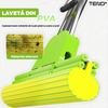 Mop cu PVA Teno1659, sistem de stoarcere integrat, coada telescopica, laveta rezistenta, curatare usoara, absorbtie eficienta, captare a prafului, 120 cm, galben/verde