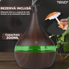 Difuzor Aromaterapie Teno1463, forma conica, lumini ambientale, control tactil, capacitate 200ml, silentios, rezerva inclusa, alimentare USB, umidifica aerul, stejar inchis