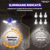 Lampa LED cu 3 Brate Mobile Teno1651, 3 aripi pliabile, 36 LED-uri, flux luminos 3000LM, lumina alba rece 6000-6500K, bec iluminare pentru interior garaj/depozit/atelier, albastru