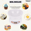 Cantar Electronic de Bucatarie Teno646, bol inclus, capacitate maxima 5 kg, acuratete 1 g, afisaj digital, resetare la pornire, 3 unitati de masura, functionare cu baterii 2 x AA, alb