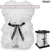 Ursulet din Trandafiri de Spuma Teno333, floral alb, handmade, cutie transparenta, 25 cm