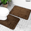 Set 2 Covorase de Baie Teno1016, anti-derapante, material moale, design modern, model hexagoane, 80x50 & 50x40cm, maro