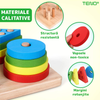 Jucarie Sortator Pentru Copii Teno597, 16 piese din lemn natural ecologic, vopsea non-toxica, puzzle, forme geometrice, 4 coloane de sortare a culorii, multicolor